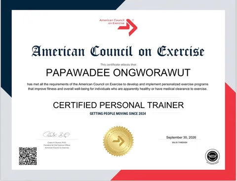Certified Personal Trainer certificate, American Council on Exercise (ACE)